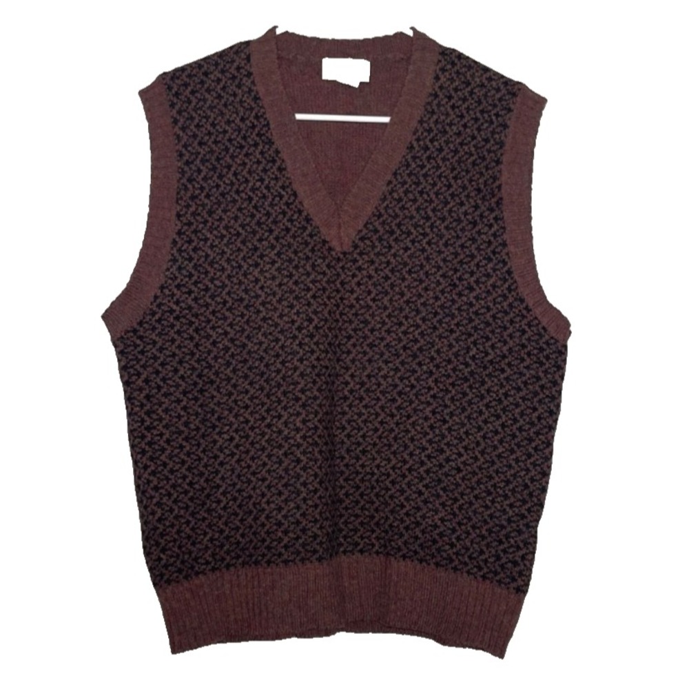 VTG Christopher Hayes Sweater Vest Men's Large Brown Pure Wool V-Neck‎